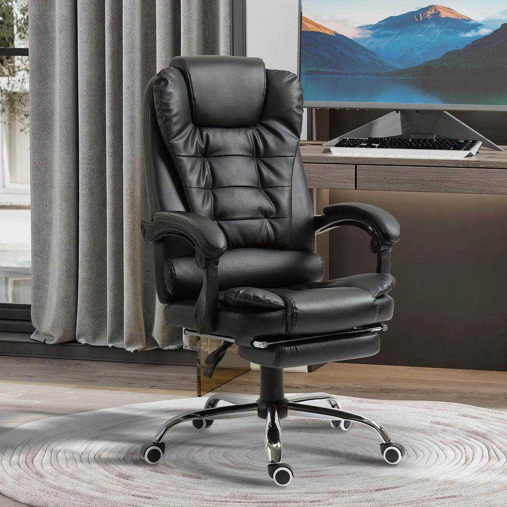HOMCOM PU Leather Home Office Chair High Back Computer Chair with Swivel Wheels Black - Office Chair
