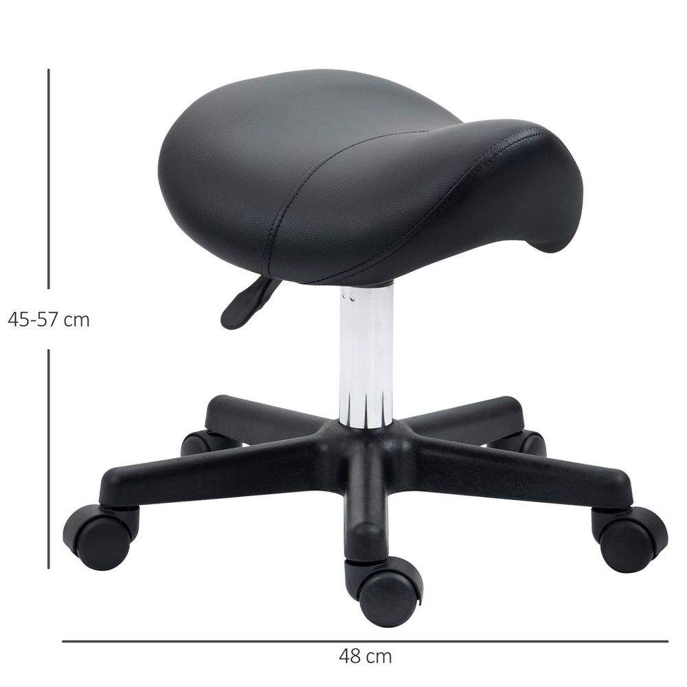 Saddle Stool PU Leather Adjustable Rolling Salon Chair Steel Frame for Massage - Office Chair from HOMCOM