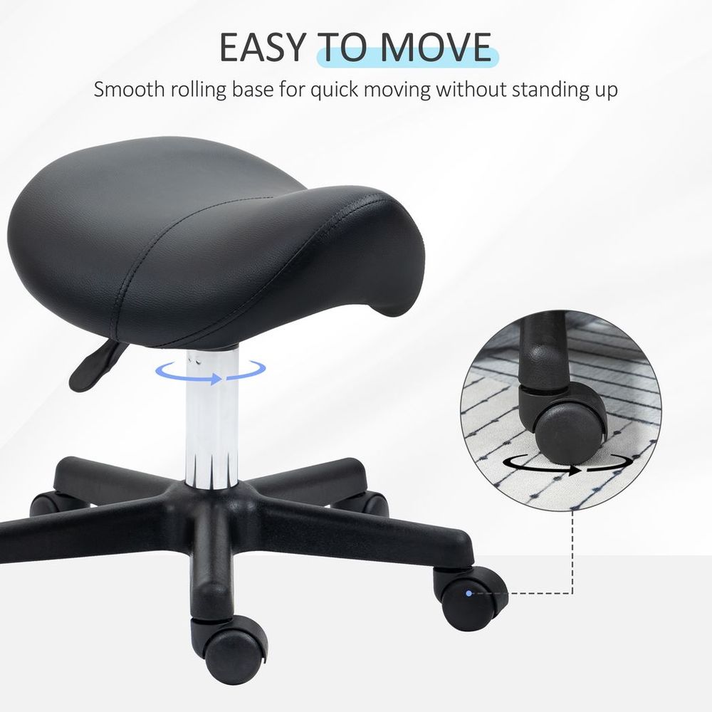 Saddle Stool PU Leather Adjustable Rolling Salon Chair Steel Frame for Massage - Office Chair from HOMCOM