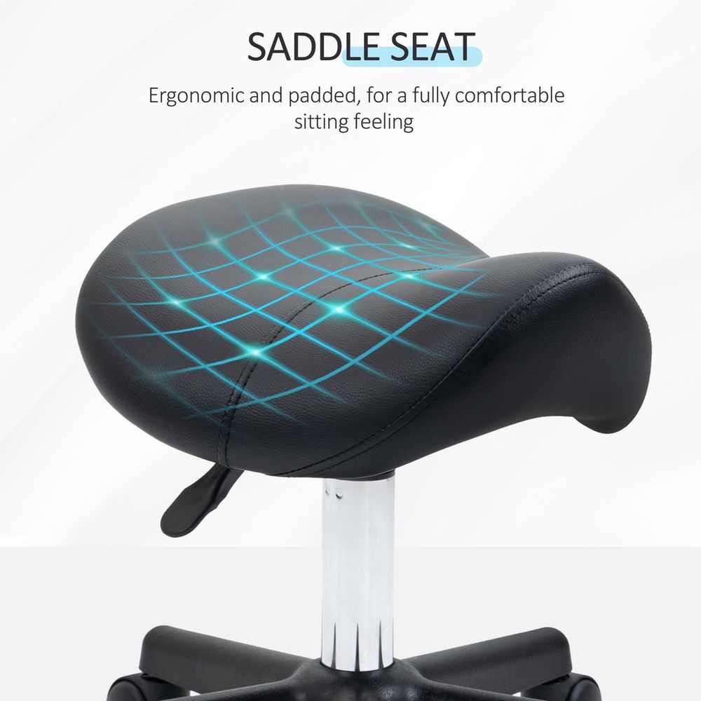 Saddle Stool PU Leather Adjustable Rolling Salon Chair Steel Frame for Massage - Office Chair from HOMCOM