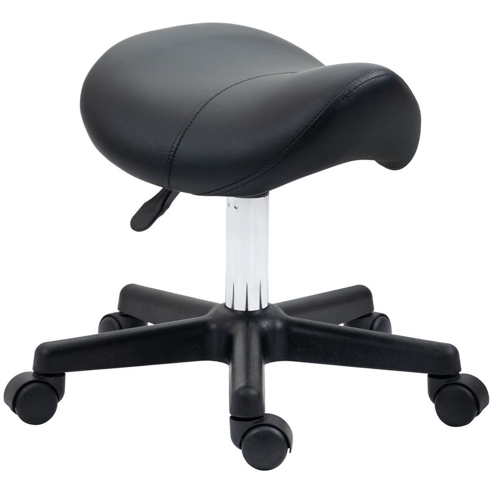 Saddle Stool PU Leather Adjustable Rolling Salon Chair Steel Frame for Massage - Office Chair from HOMCOM
