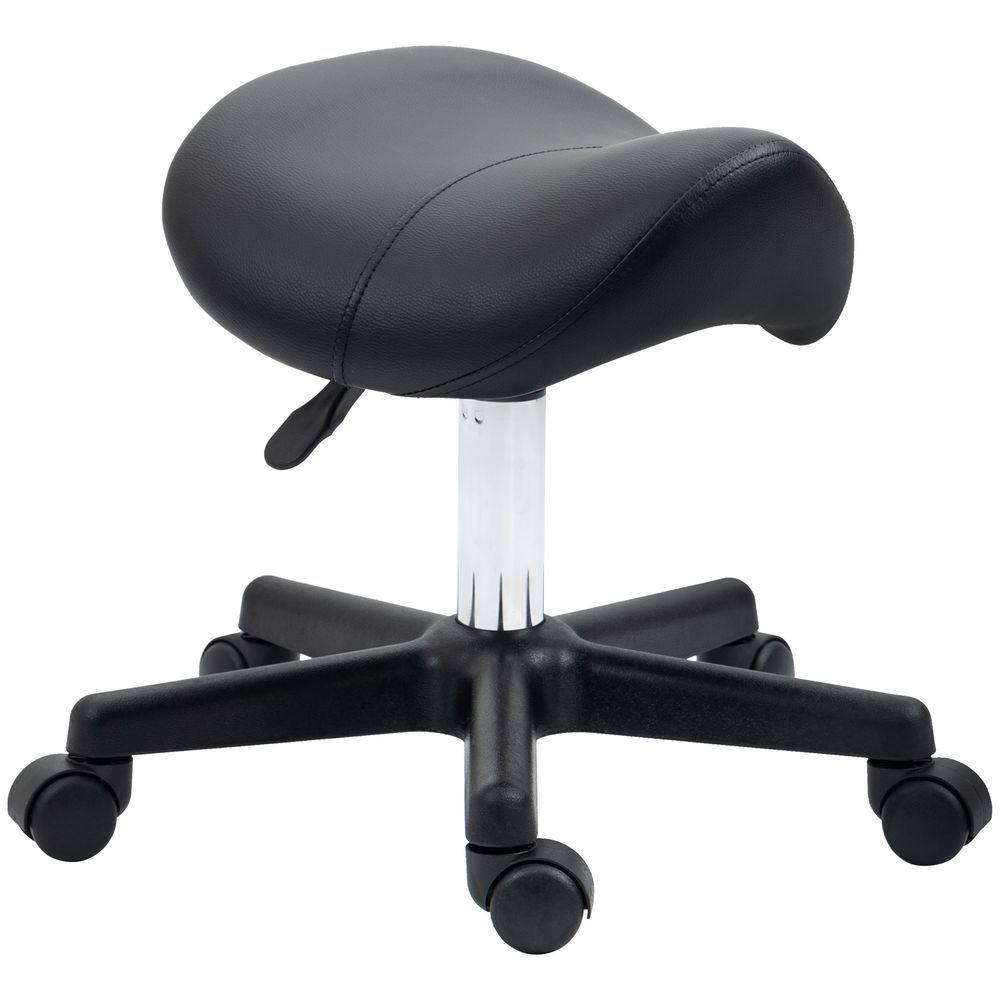 Saddle Stool PU Leather Adjustable Rolling Salon Chair Steel Frame for Massage - Office Chair from HOMCOM