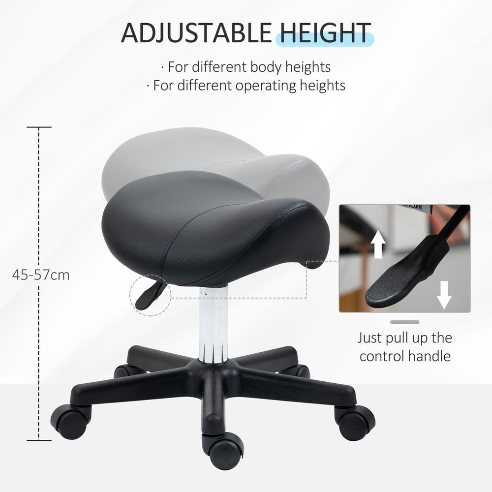 Saddle Stool PU Leather Adjustable Rolling Salon Chair Steel Frame for Massage - Office Chair from HOMCOM