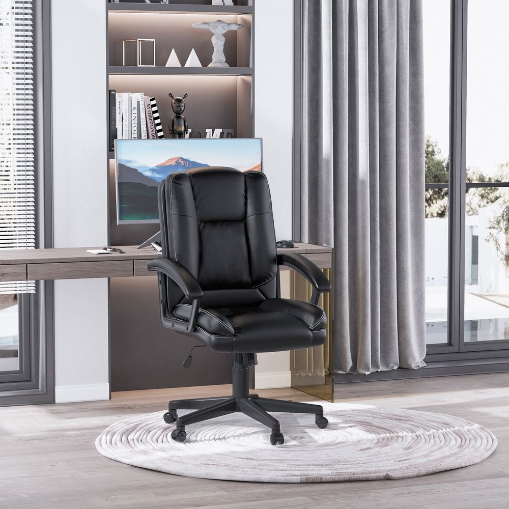 Swivel Executive Office Chair Mid Back PU Leather Chair w/ Arm, Black HOMCOM - Office Chair from HOMCOM