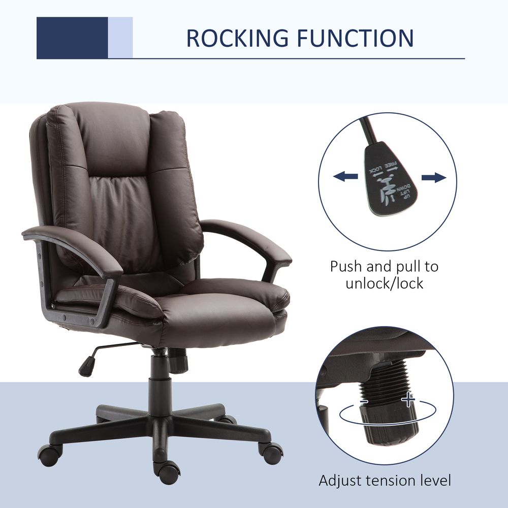 Swivel Executive Office Chair Mid Back PU Leather Chair w/ Arm, Brown HOMCOM - Office Chair from HOMCOM