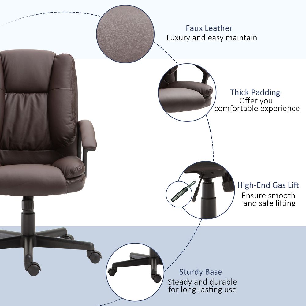 Swivel Executive Office Chair Mid Back PU Leather Chair w/ Arm, Brown HOMCOM - Office Chair from HOMCOM