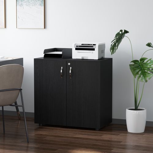 2-Tier Locking Office Storage Cabinet File Organisation w/ 2 Keys Black HOMCOM - Office Storage from HOMCOM