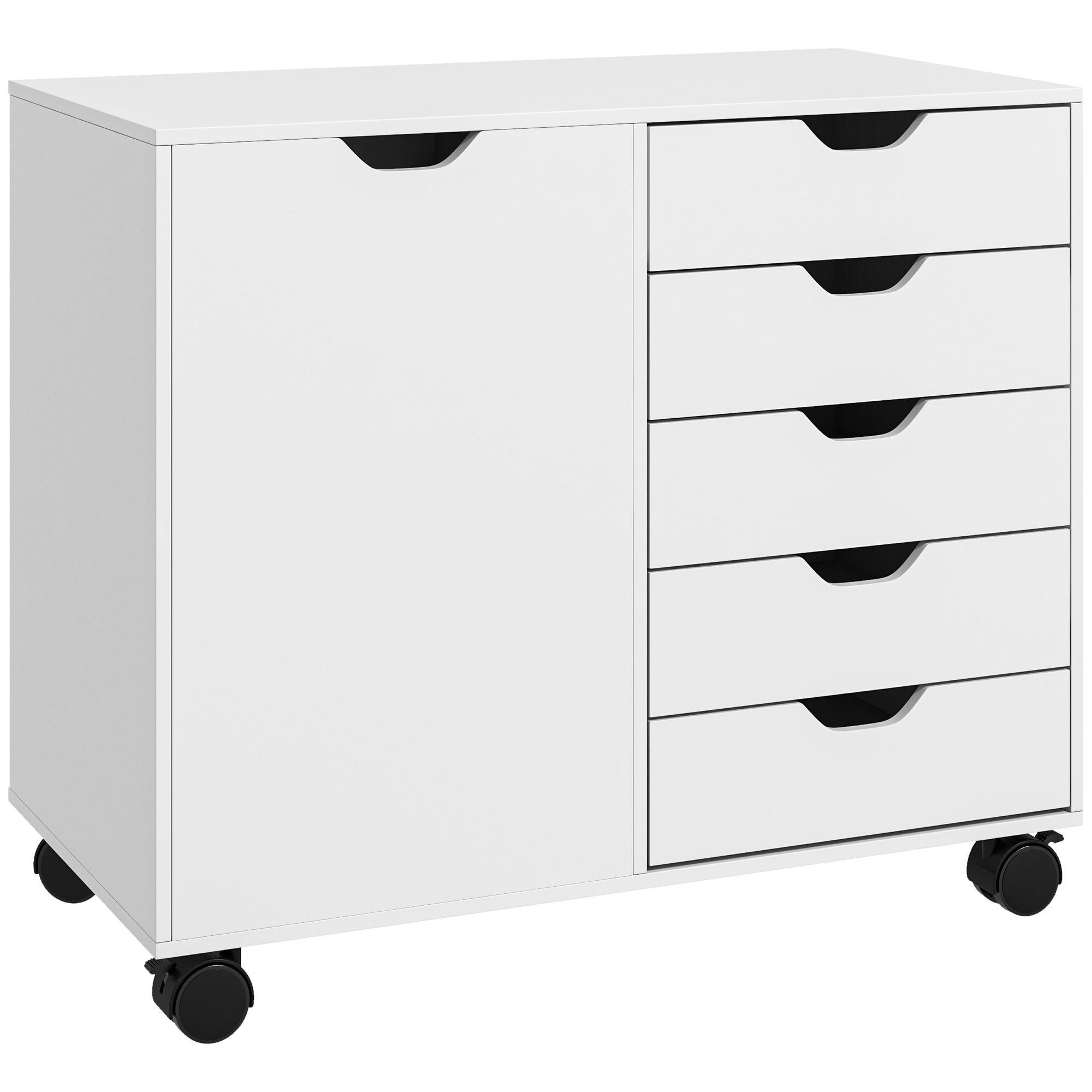 HOMCOM Modern Mobile 5-Drawer Cabinet w/ Door, Office Storage Cabinet White - Office Storage from HOMCOM