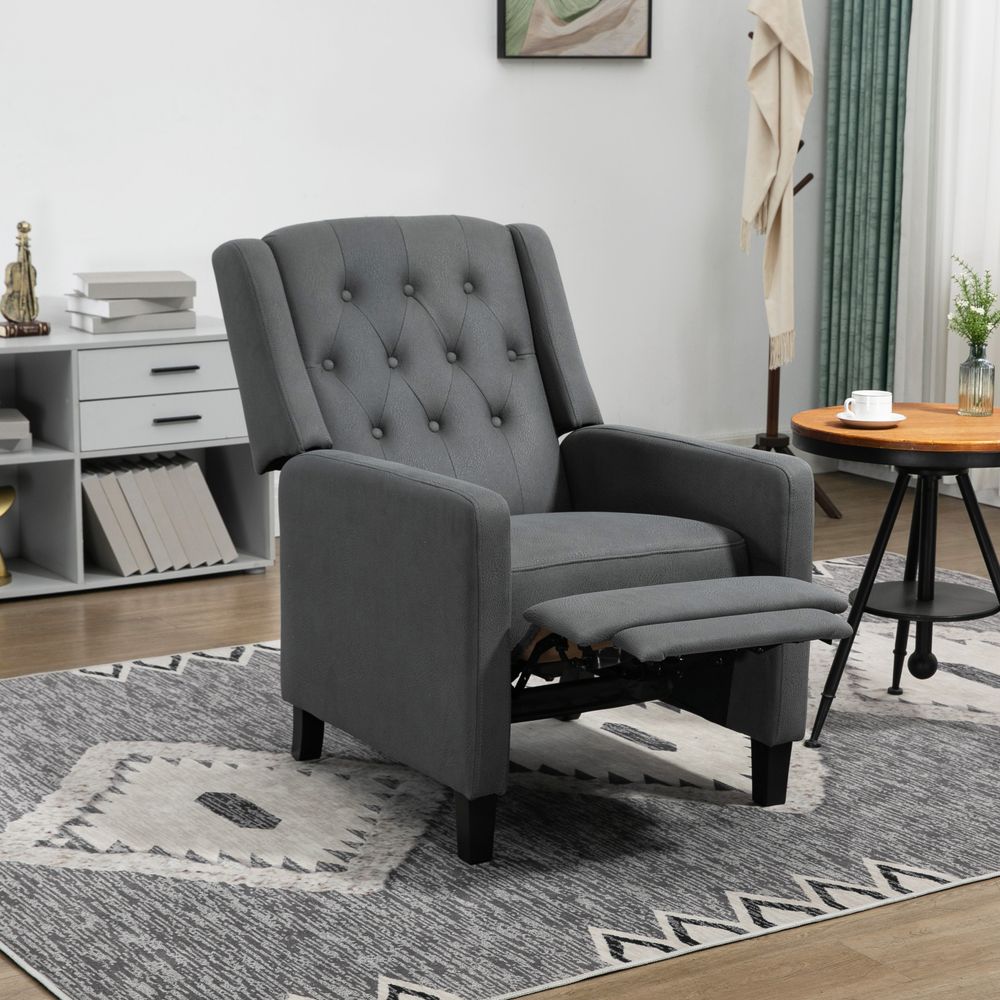 Button Tufted Microfibre Cloth Recliner Armchair for Living Room, Grey - Recliner from HOMCOM