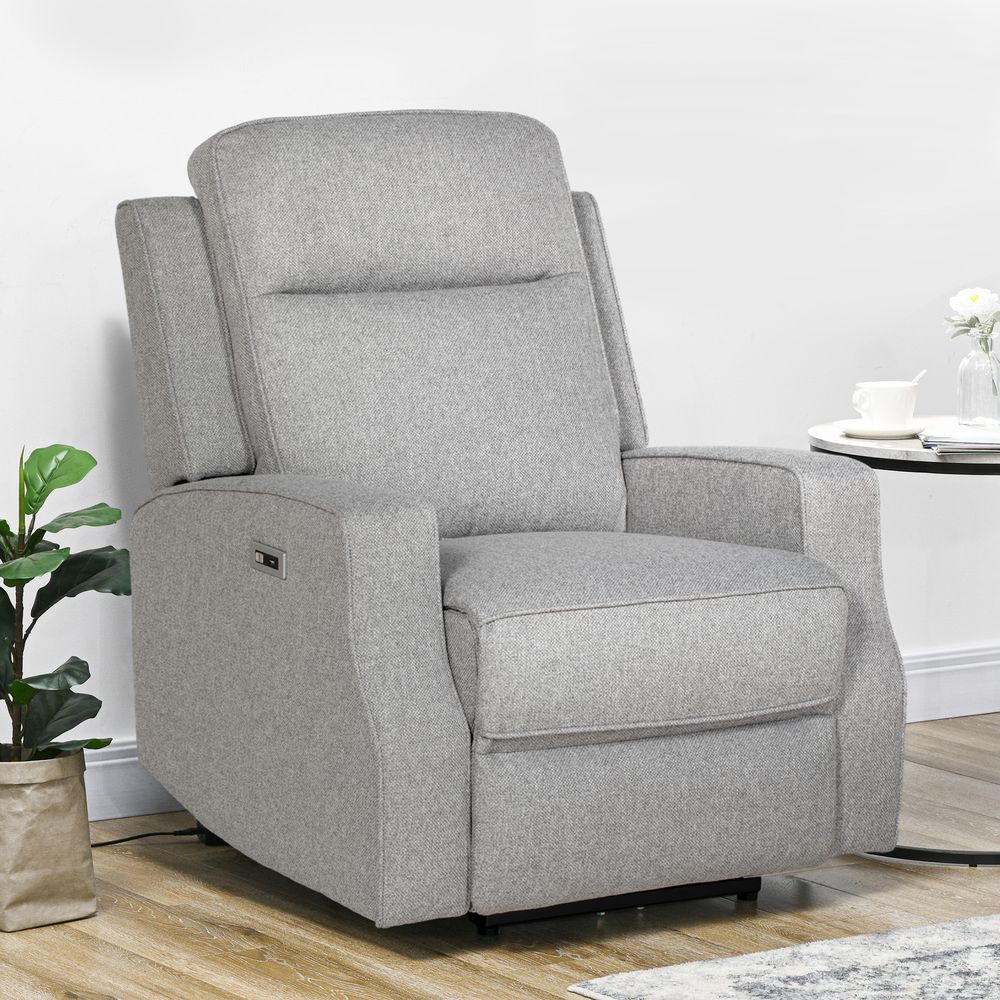 Electric Armchair, Fabric Recliner Chair with USB Port, Grey - Recliner from HOMCOM