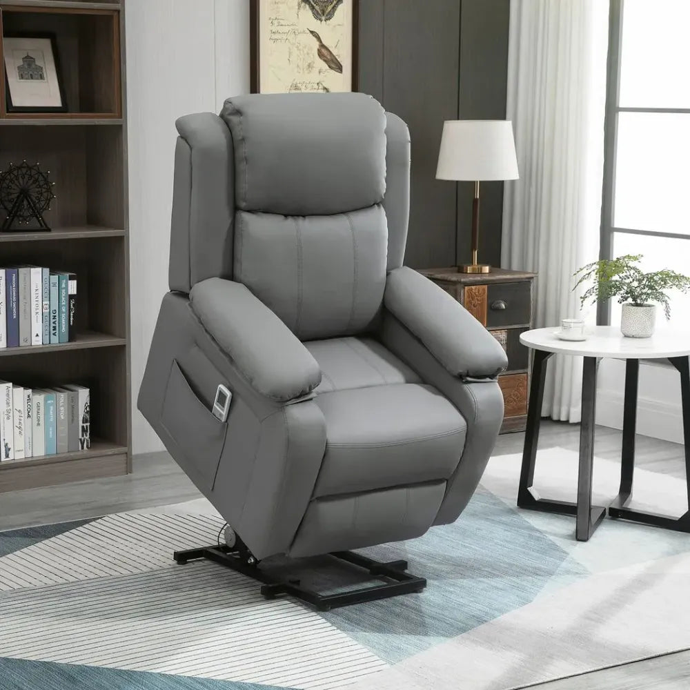 Electric Power Lift Recliner Chair with Massage Vibration Side Pocket, Grey - Recliner from HOMCOM