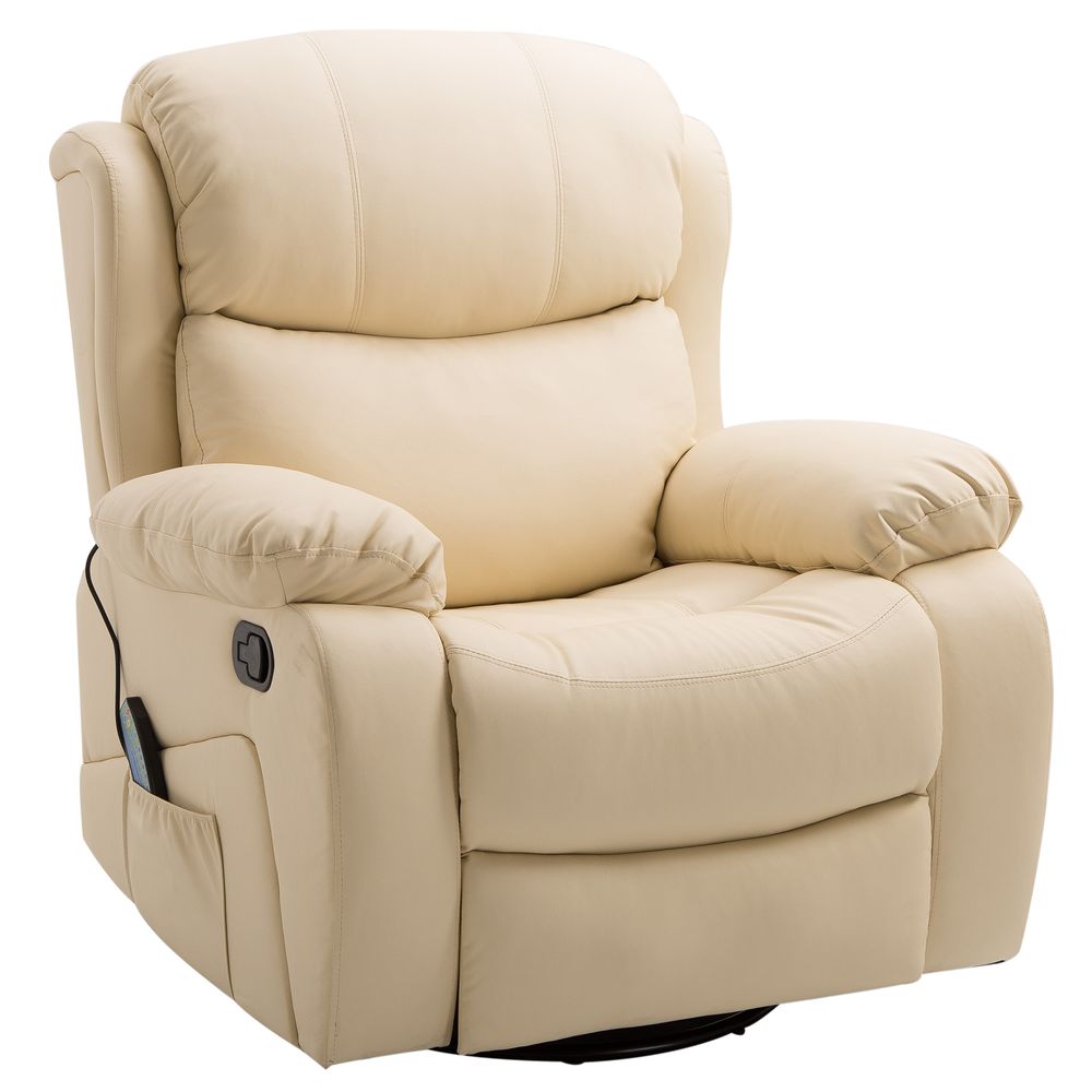 Massage Recliner Chair Manual Reclining Chair with Footrest Remote Beige - Recliner from HOMCOM