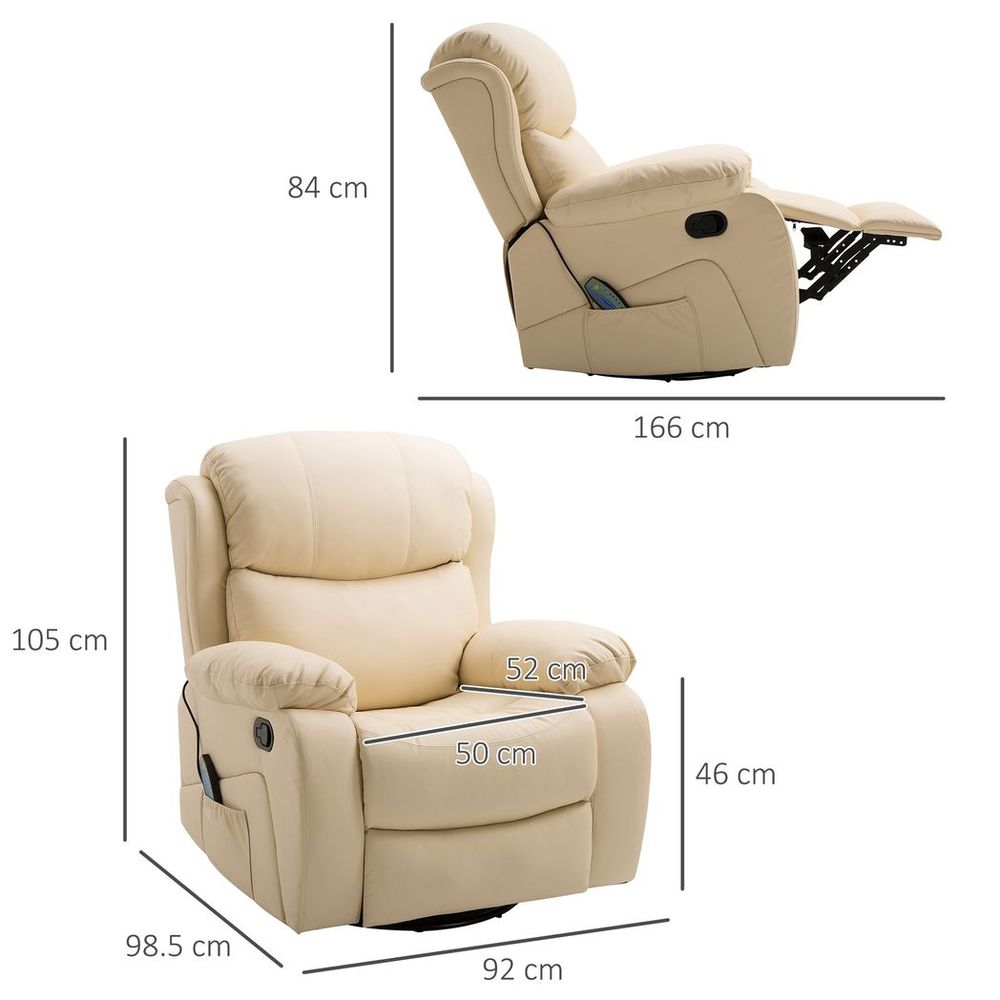 Massage Recliner Chair Manual Reclining Chair with Footrest Remote Beige - Recliner from HOMCOM
