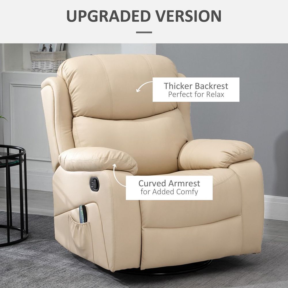 Massage Recliner Chair Manual Reclining Chair with Footrest Remote Beige - Recliner from HOMCOM