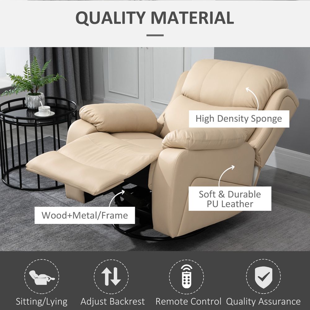 Massage Recliner Chair Manual Reclining Chair with Footrest Remote Beige - Recliner from HOMCOM