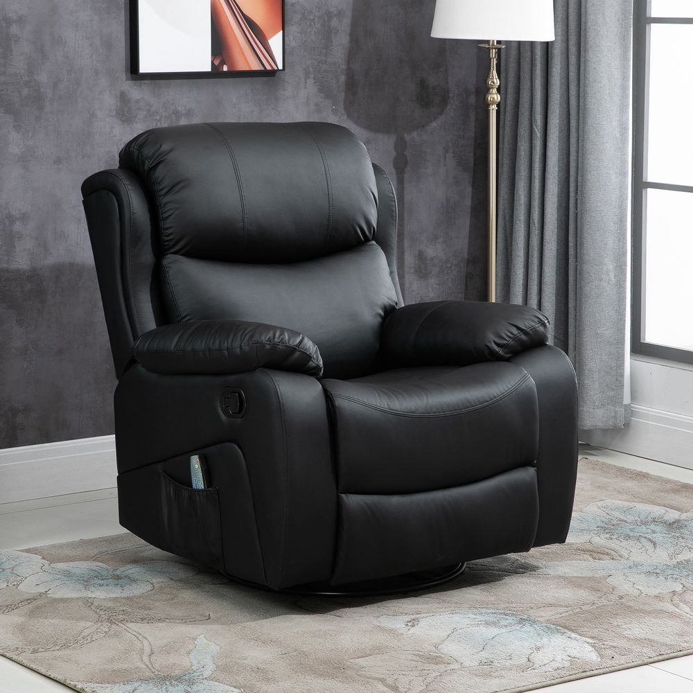 Massage Recliner Chair Manual Reclining Chair with Footrest Remote Black - Recliner from HOMCOM