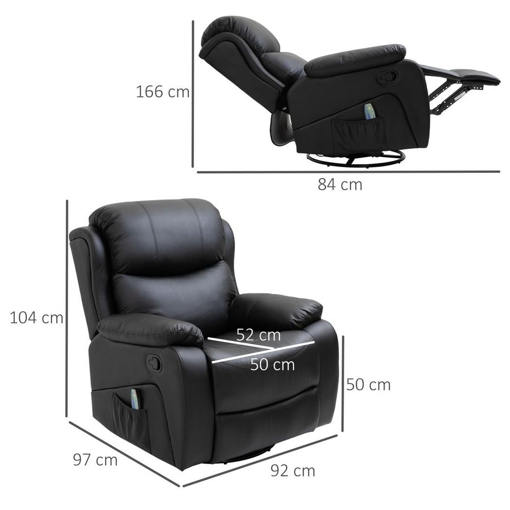 Massage Recliner Chair Manual Reclining Chair with Footrest Remote Black - Recliner from HOMCOM