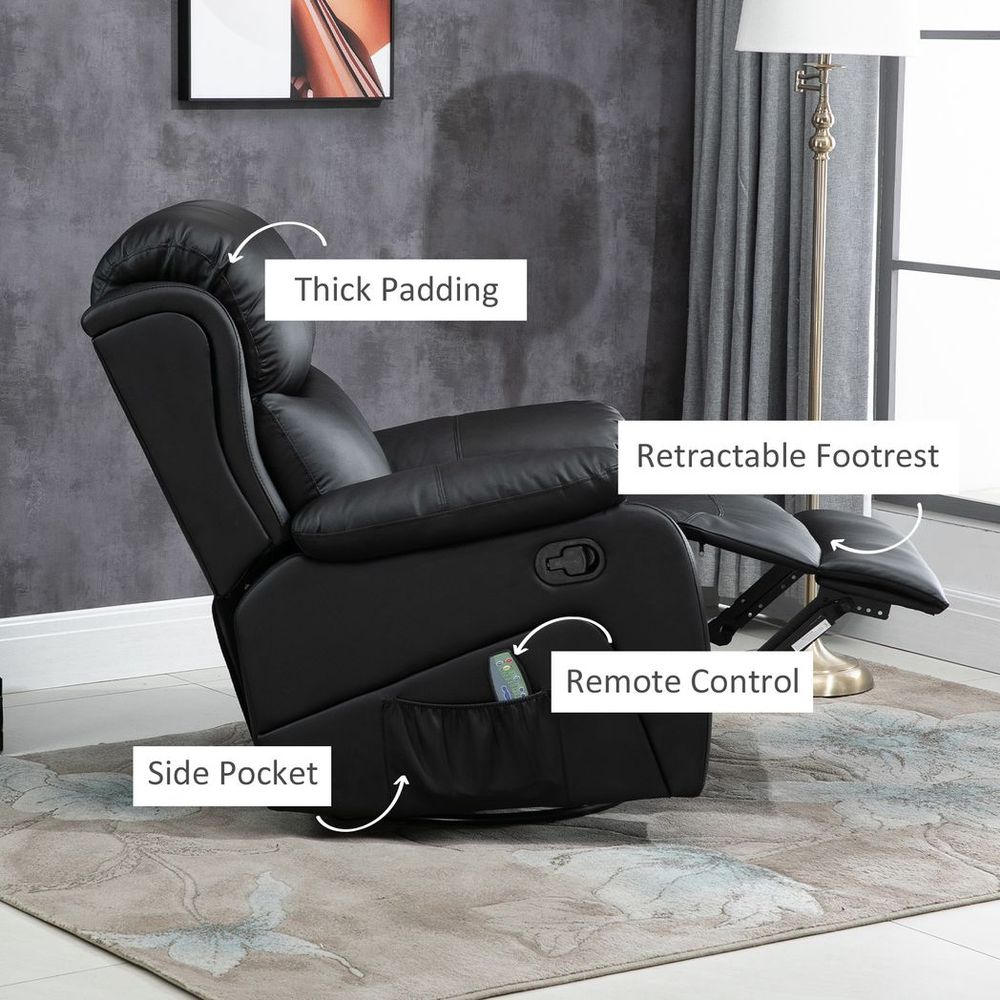 Massage Recliner Chair Manual Reclining Chair with Footrest Remote Black - Recliner from HOMCOM
