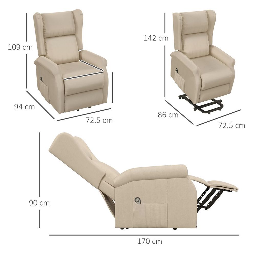 Power Lift Chair for the Elderly Fabric Recliner Armchair w/ Remote Beige - Recliner from HOMCOM