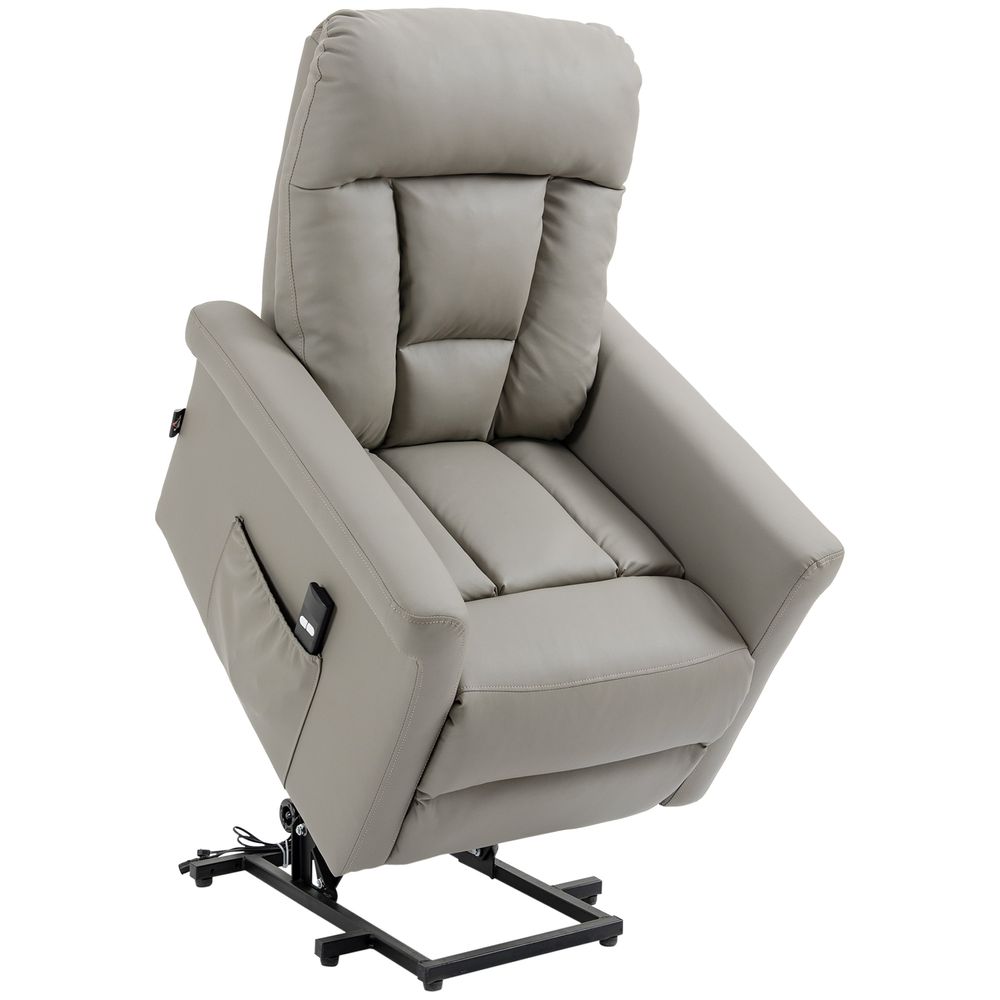 Power Lift Chair, PU Leather Electric Recliner with Side Pocket, Grey - Recliner from HOMCOM