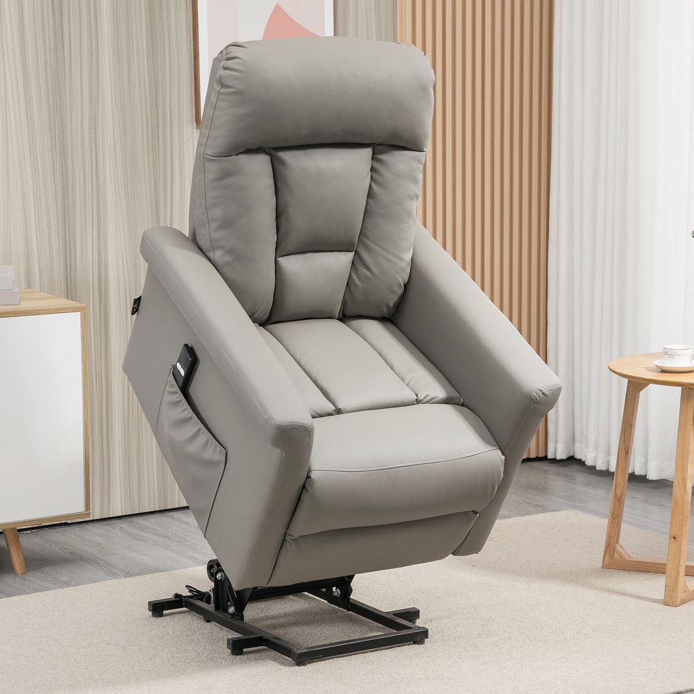 Power Lift Chair, PU Leather Electric Recliner with Side Pocket, Grey - Recliner from HOMCOM