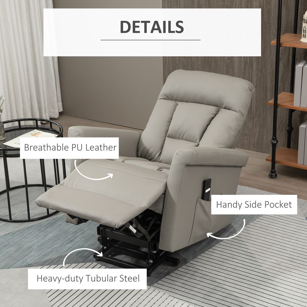 Power Lift Chair, PU Leather Electric Recliner with Side Pocket, Grey - Recliner from HOMCOM