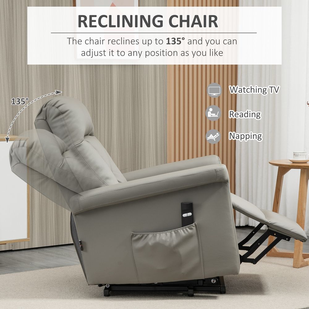 Power Lift Chair, PU Leather Electric Recliner with Side Pocket, Grey - Recliner from HOMCOM