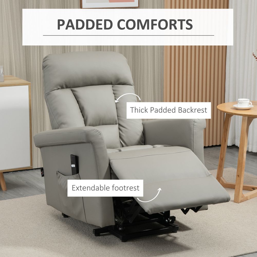 Power Lift Chair, PU Leather Electric Recliner with Side Pocket, Grey - Recliner from HOMCOM