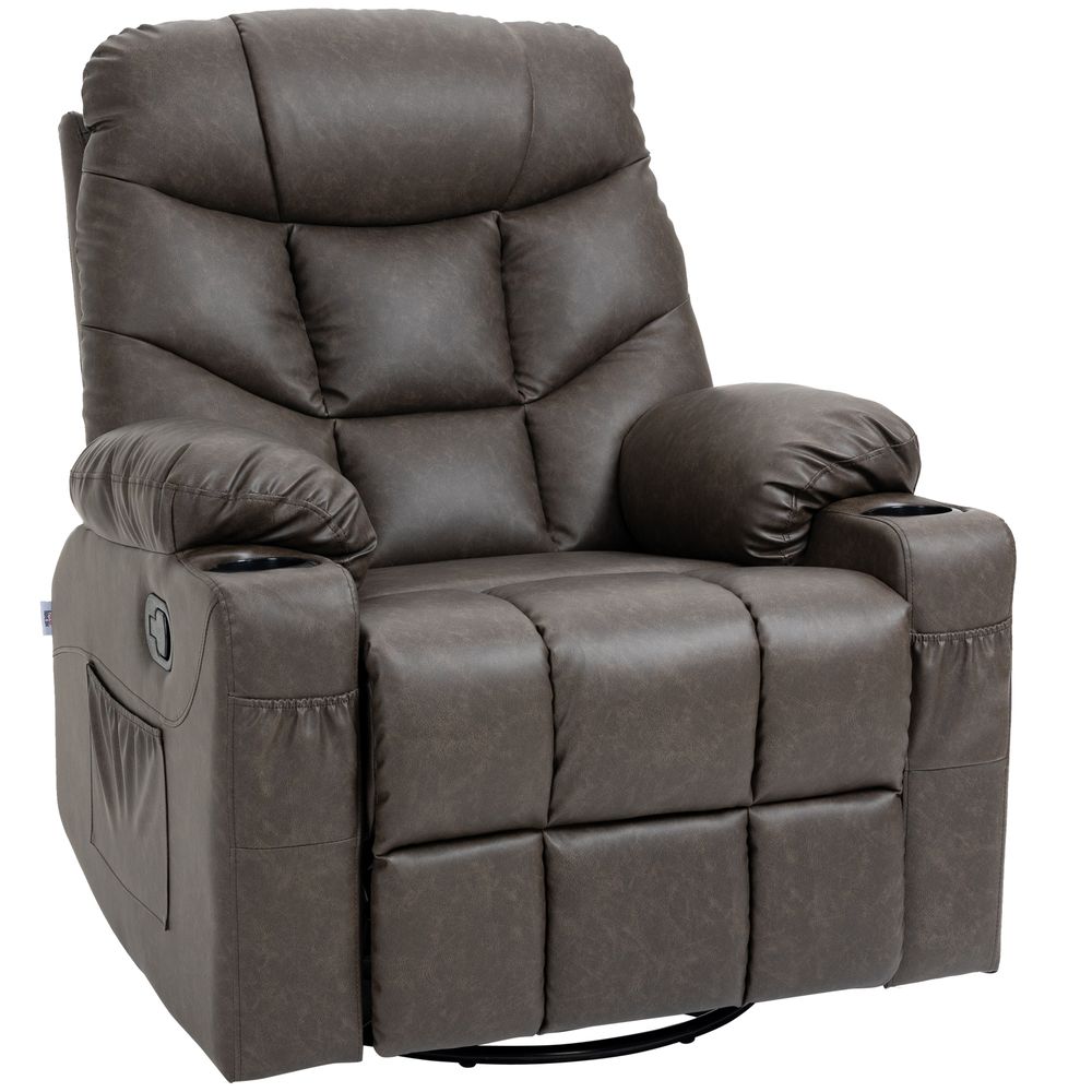 PU Leather Manual Recliner Chair, Recliner Armchair for Living Room, Brown - Recliner from HOMCOM