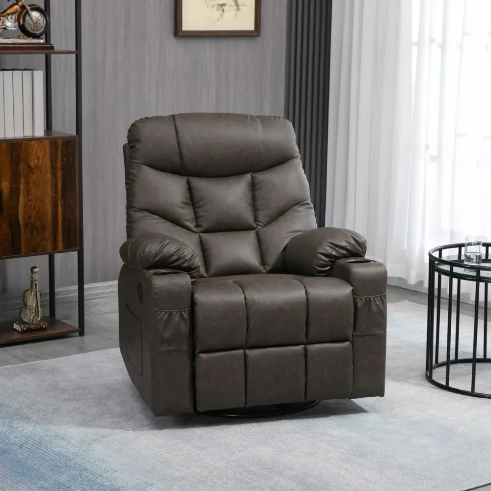 PU Leather Manual Recliner Chair, Recliner Armchair for Living Room, Brown - Recliner from HOMCOM