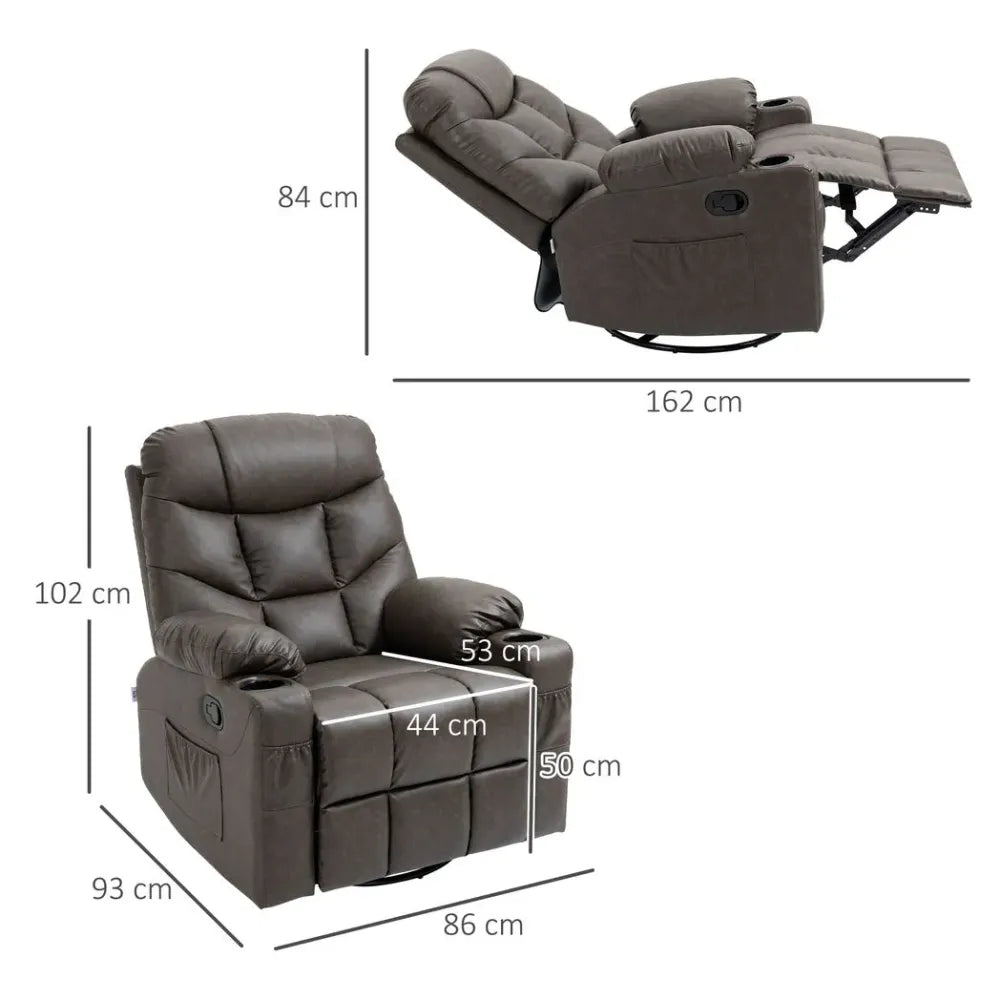 PU Leather Manual Recliner Chair, Recliner Armchair for Living Room, Brown - Recliner from HOMCOM