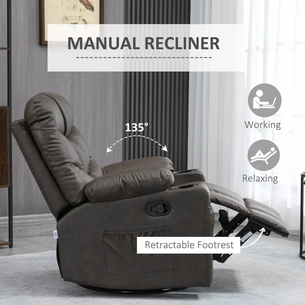 PU Leather Manual Recliner Chair, Recliner Armchair for Living Room, Brown - Recliner from HOMCOM