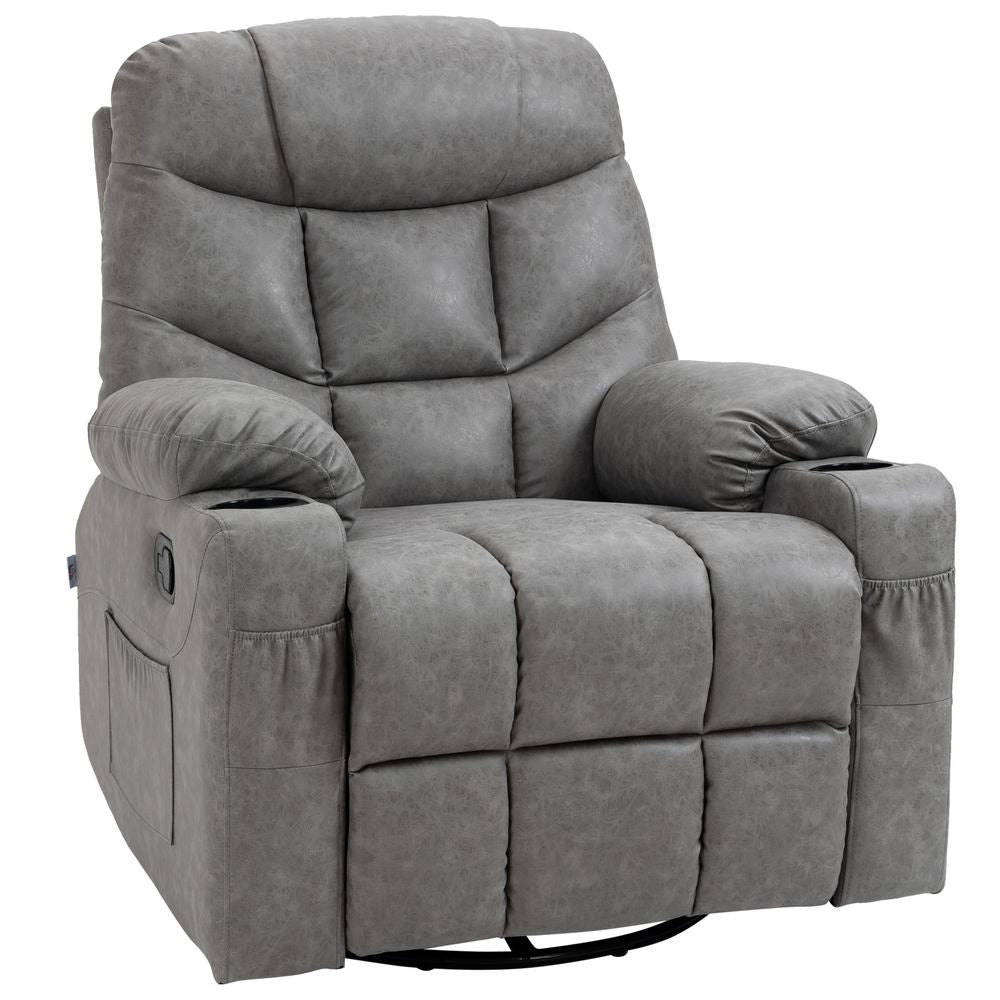 PU Leather Manual Recliner Chair Recliner Armchair Grey 360 Degreee swivel - Recliner from HOMCOM