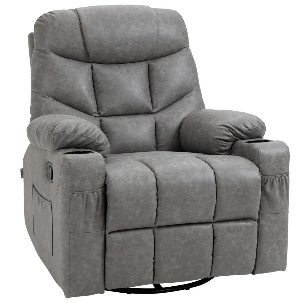 PU Leather Manual Recliner Chair Recliner Armchair Grey 360 Degreee swivel by HOMCOM