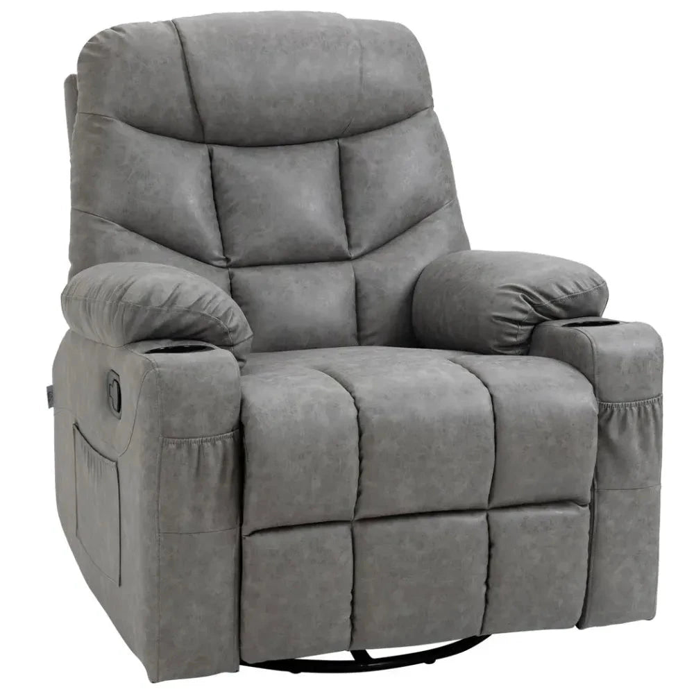 PU Leather Manual Recliner Chair Recliner Armchair Grey 360 Degreee swivel by HOMCOM