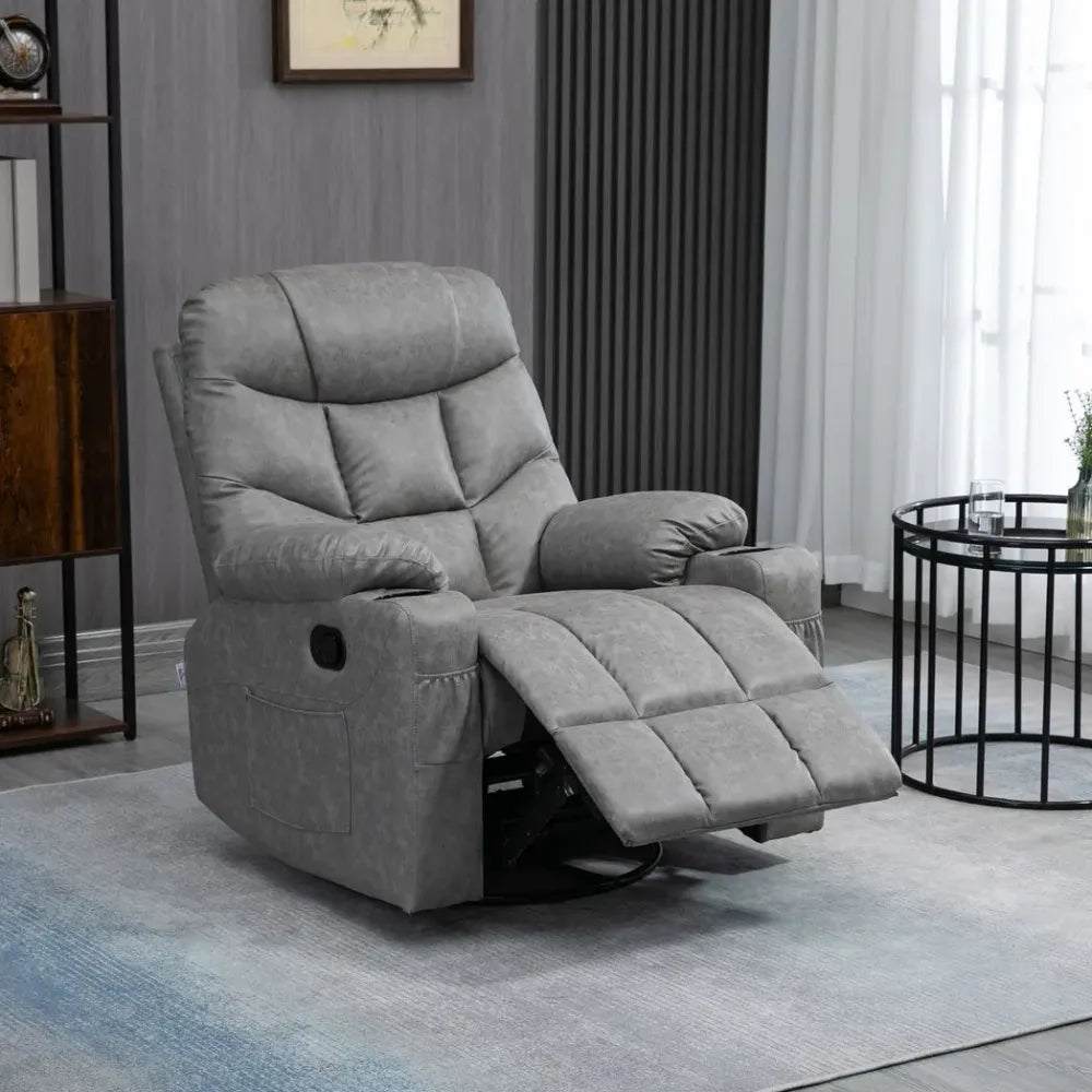 PU Leather Manual Recliner Chair Recliner Armchair Grey 360 Degreee swivel - Recliner from HOMCOM