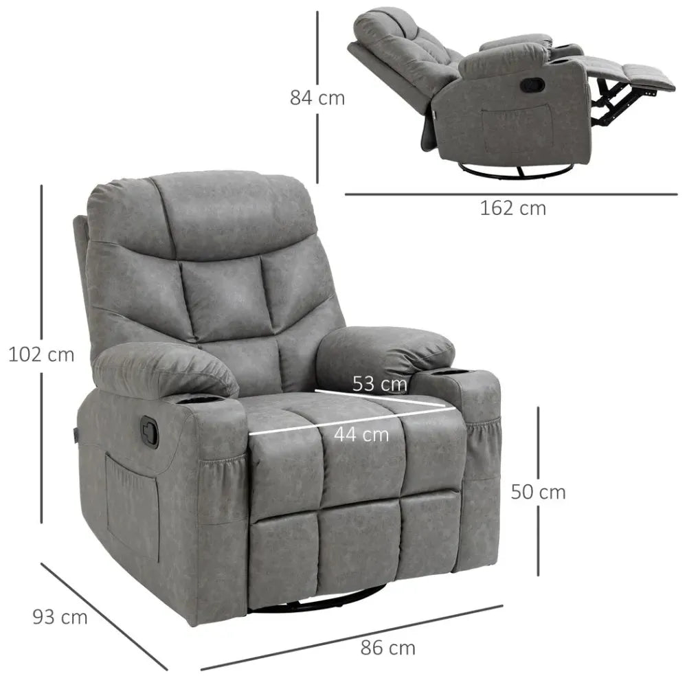 PU Leather Manual Recliner Chair Recliner Armchair Grey 360 Degreee swivel - Recliner from HOMCOM