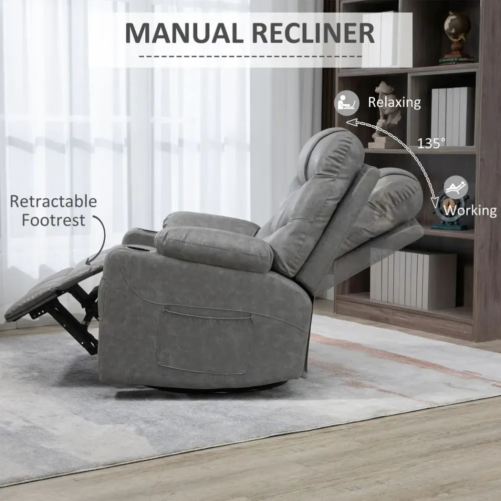 PU Leather Manual Recliner Chair Recliner Armchair Grey 360 Degreee swivel - Recliner from HOMCOM