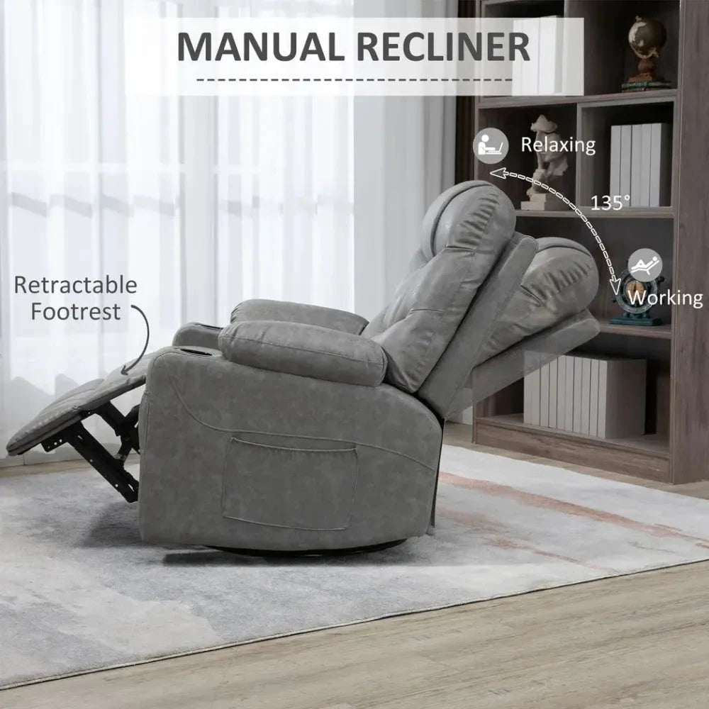 PU Leather Manual Recliner Chair Recliner Armchair Grey 360 Degreee swivel by HOMCOM