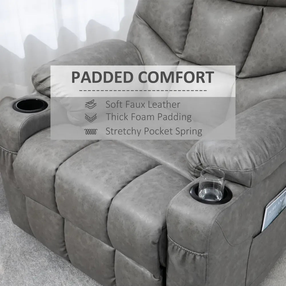 PU Leather Manual Recliner Chair Recliner Armchair Grey 360 Degreee swivel - Recliner from HOMCOM