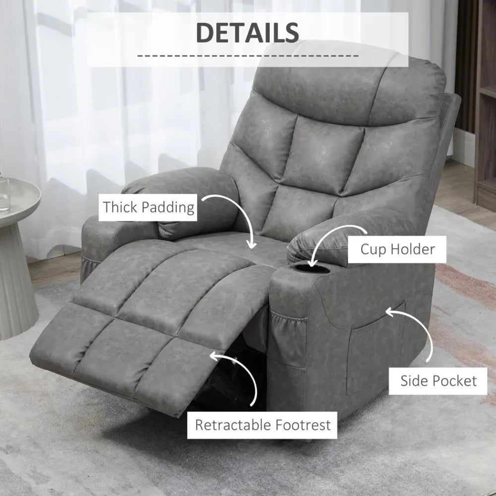 PU Leather Manual Recliner Chair Recliner Armchair Grey 360 Degreee swivel - Recliner from HOMCOM