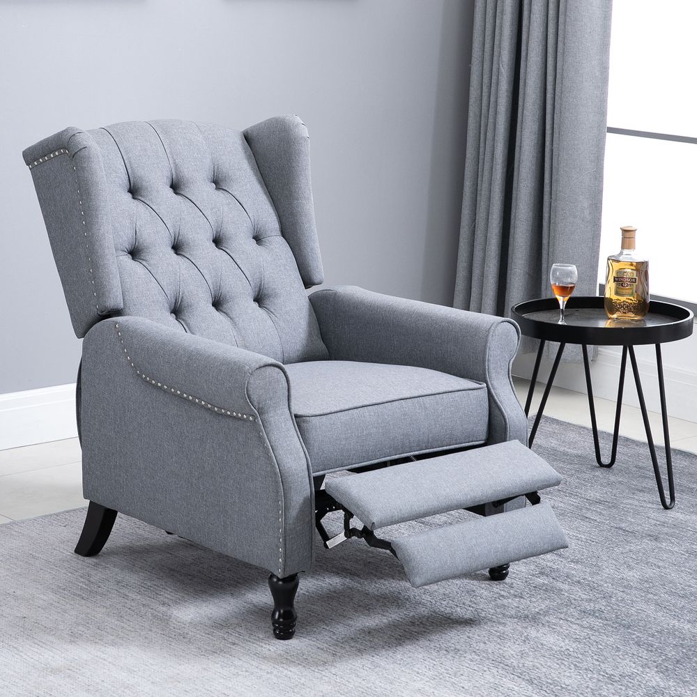 Recliner Armchair for Living Room Fabric Reclining Chair w/ Footrest Light Grey - Recliner from HOMCOM