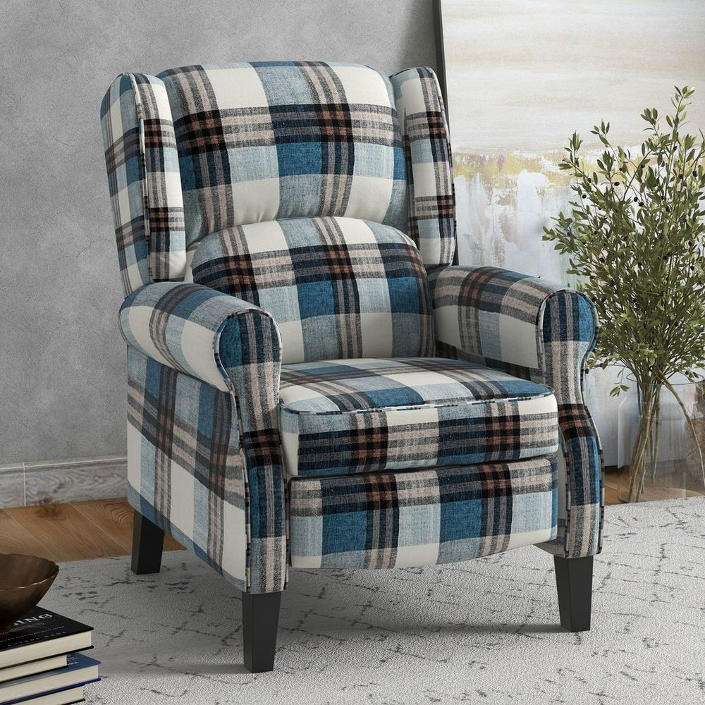 Recliner Chair for Living Room Wingback Chair with Padded Armrest Blue - Recliner from HOMCOM