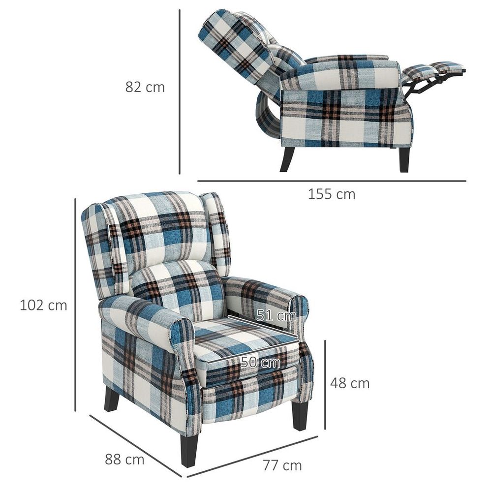 Recliner Chair for Living Room Wingback Chair with Padded Armrest Blue - Recliner from HOMCOM