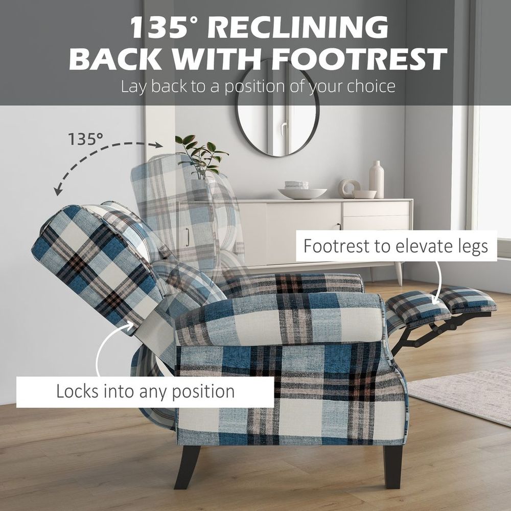 Recliner Chair for Living Room Wingback Chair with Padded Armrest Blue - Recliner from HOMCOM