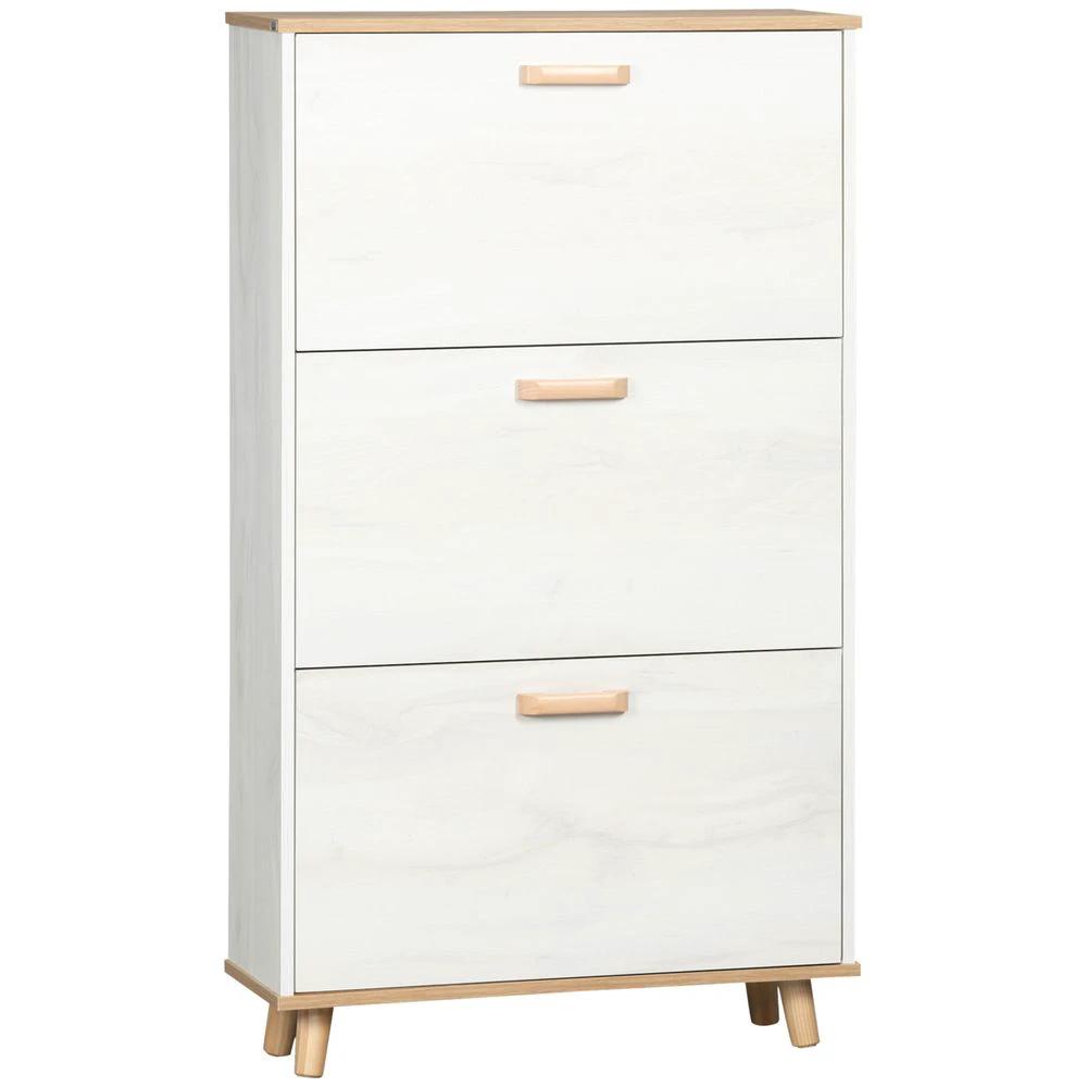 HOMCOM 12 Pair Slim Shoe Storage Cabinet Homcomw/ 3 Flip Drawers for Entryway Hallway - Uncategorized Shoe Storage