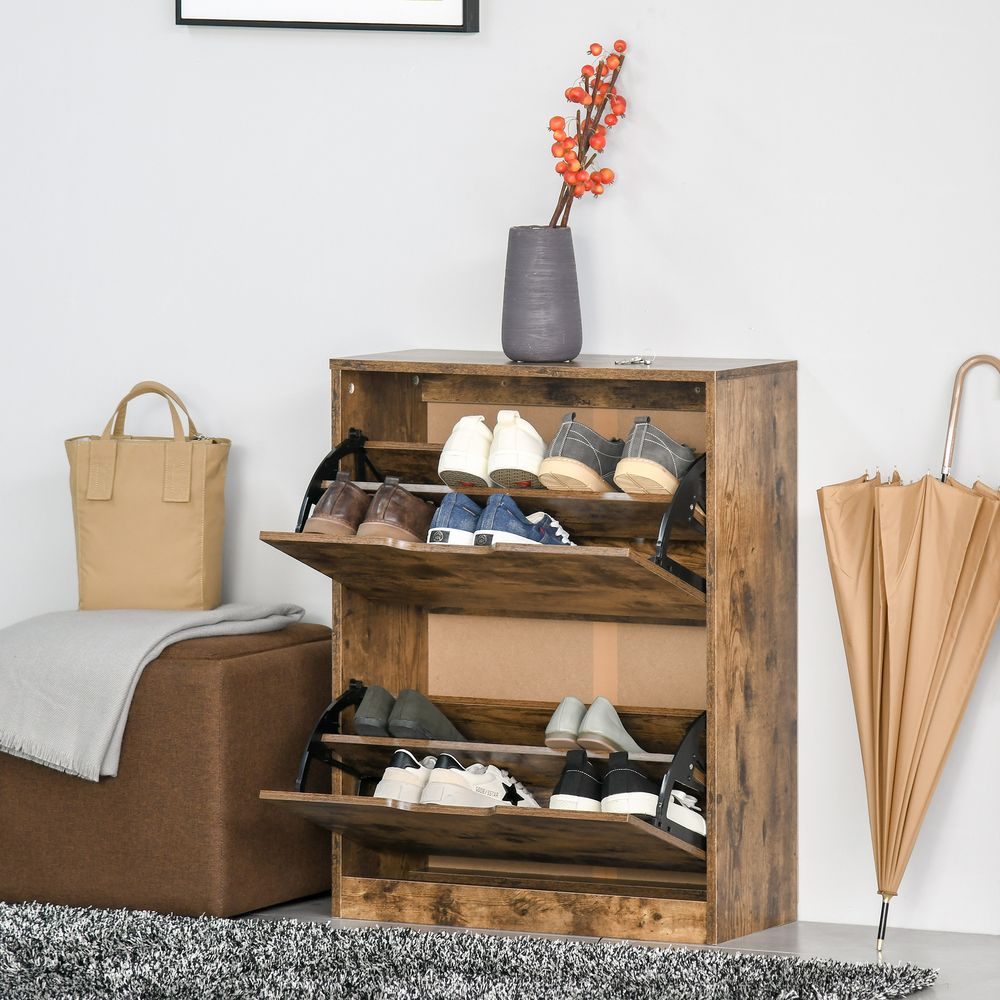 2 Drawer Shoe Cabinet Industrial Shoe Cupboard Homcom Flip Doors for Hallway - Shoe Storage from HOMCOM