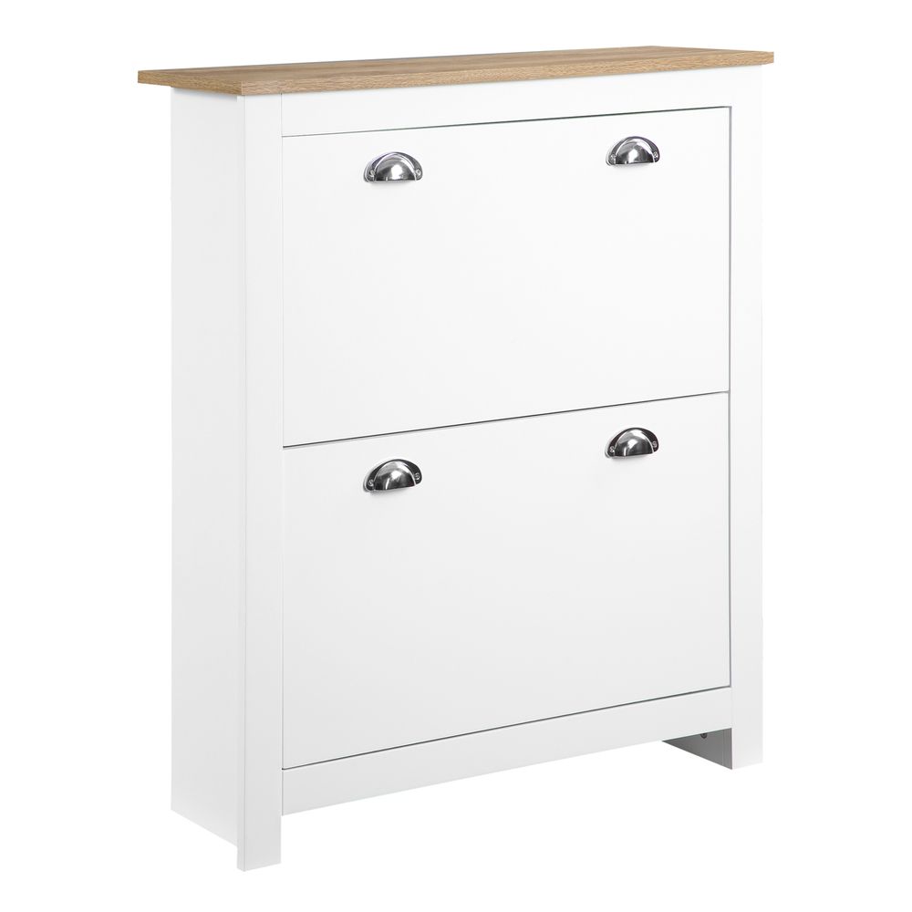 2 Drawer Shoe Cabinet Narrow Shoe Cupboard with Flip Doors White Homcom - Shoe Storage from HOMCOM