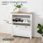 2 Drawer Shoe Cabinet Narrow Shoe Cupboard with Flip Doors White Homcom - Shoe Storage from HOMCOM