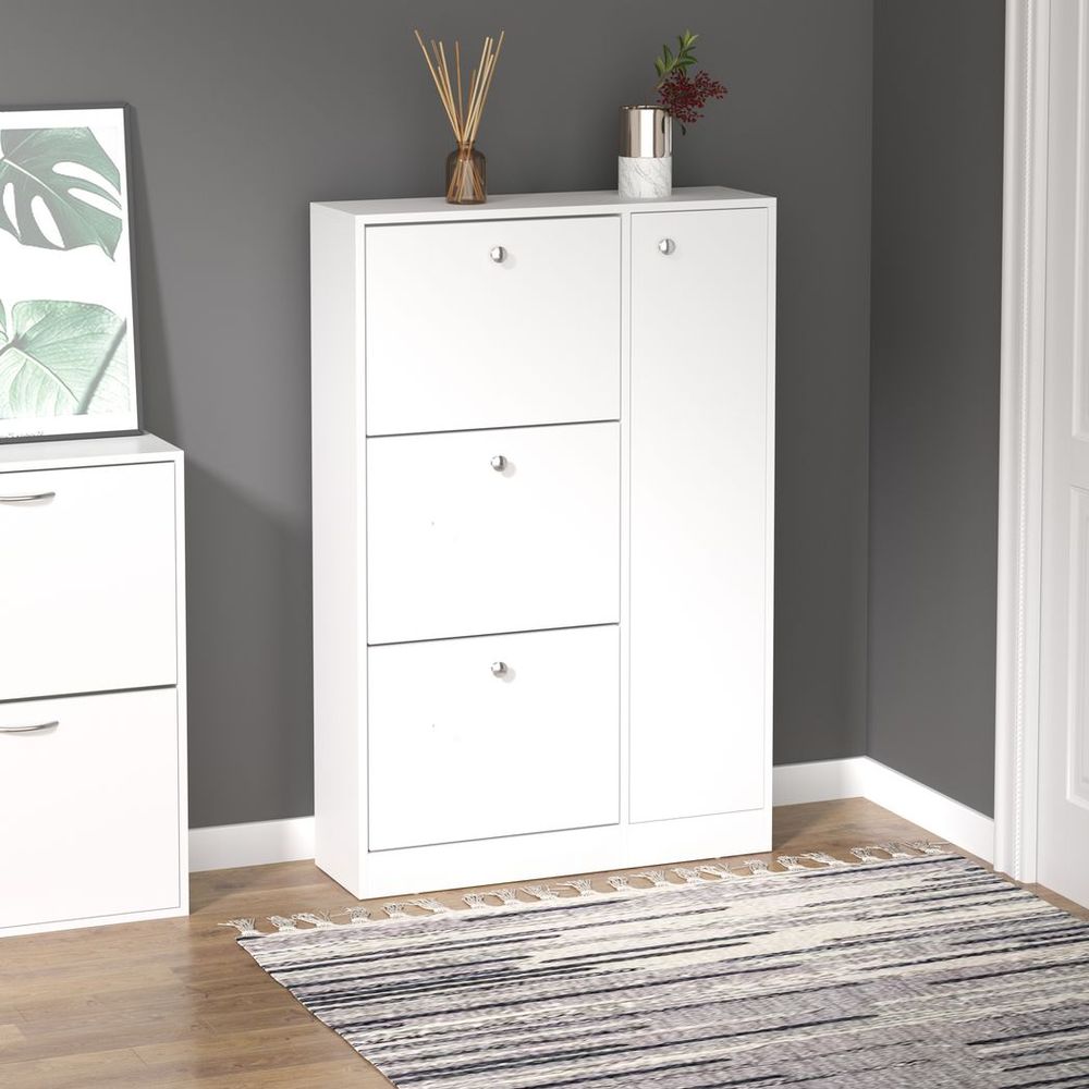 4 Compartment Shoe Storage Cabinet w/ Shelves Footwear Home Office Hallway - Shoe Storage from HOMCOM